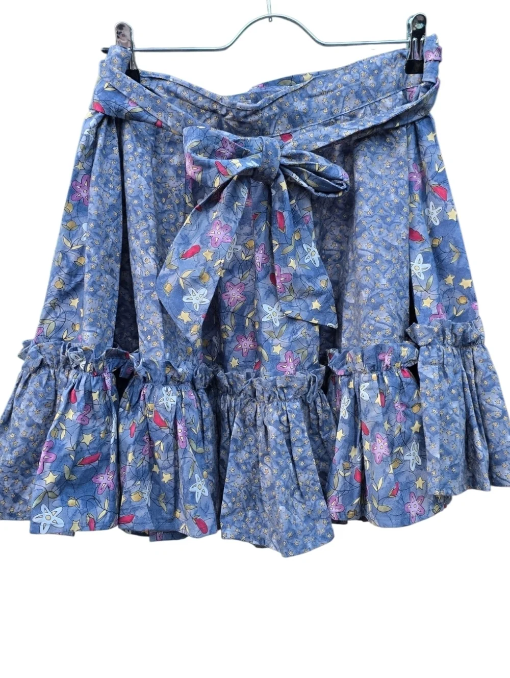 Vintage Floral Star Ruffle Mini Skirt with Matching Waist Bow